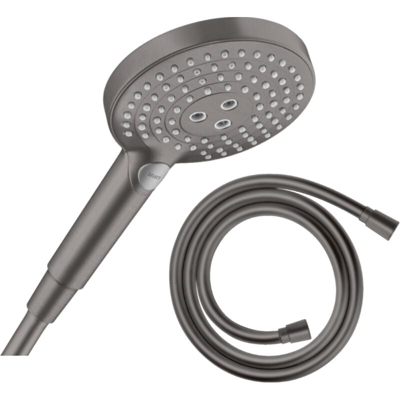 Hansgrohe - Pommeau de douche Raindance Select s EcoSmart 120 3 jets noir chromé brossé + flexible de douche Designflex 125 cm noir chromé brossé