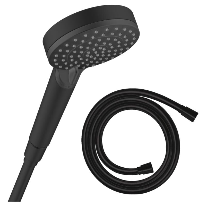 Hansgrohe - Pommeau de douche Vernis Blend 100 EcoSmart Vario noir mat + flexible de douche 1,60 m Isiflex noir mat