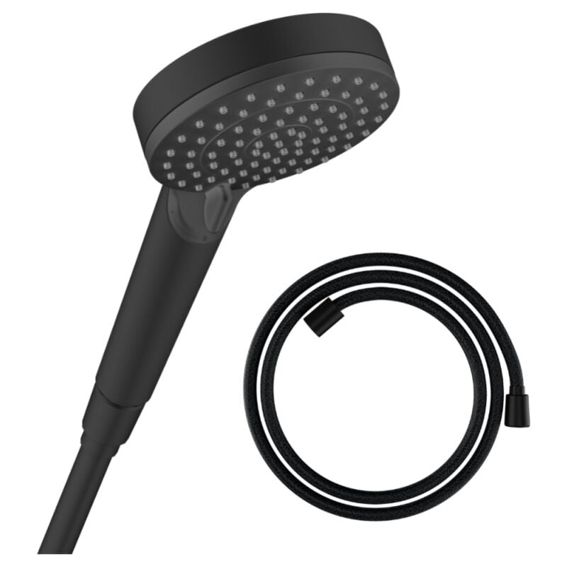 Hansgrohe - Pommeau de douche Vernis Blend 100 EcoSmart Vario noir mat + flexible de douche Designflex 125 cm noir mat