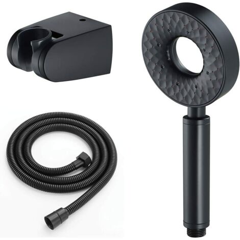 Pommeau de Douche Haute Pression 3 Fonction Douchette à Main Anti Calcaire Pomme de Douche à Main Economie Deau Tête de Douche avec 1.5M Flexible de Douche y Support, ABS, Rond,Noir