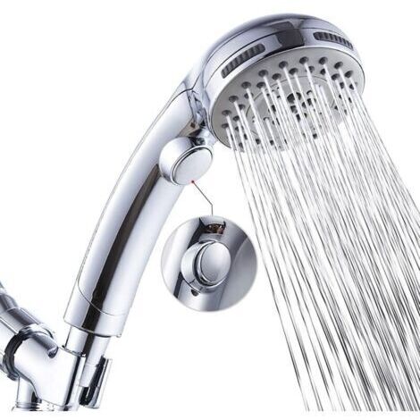 Pommeau de douche haute pression à 6 réglages, avec interrupteur marche/arrêt et mode jet spa - Pommeau de douche à main avec douchette - Pommeau de douche avec flexible - Chrome