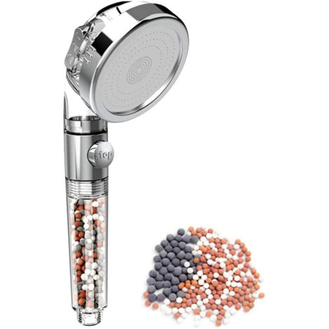 Pommeau de douche haute pression à main avec massage et effet pluie, trois modes de douche, filtre à économie d'eau, boule minérale, idéal pour la salle de bain