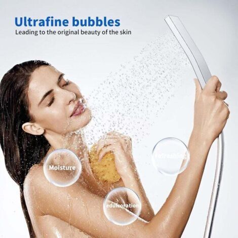 Pommeau de douche haute pression avec buse autonettoyante, en silicone et acier inoxydable 304, adapté à une utilisation dans une salle de bain domestique.