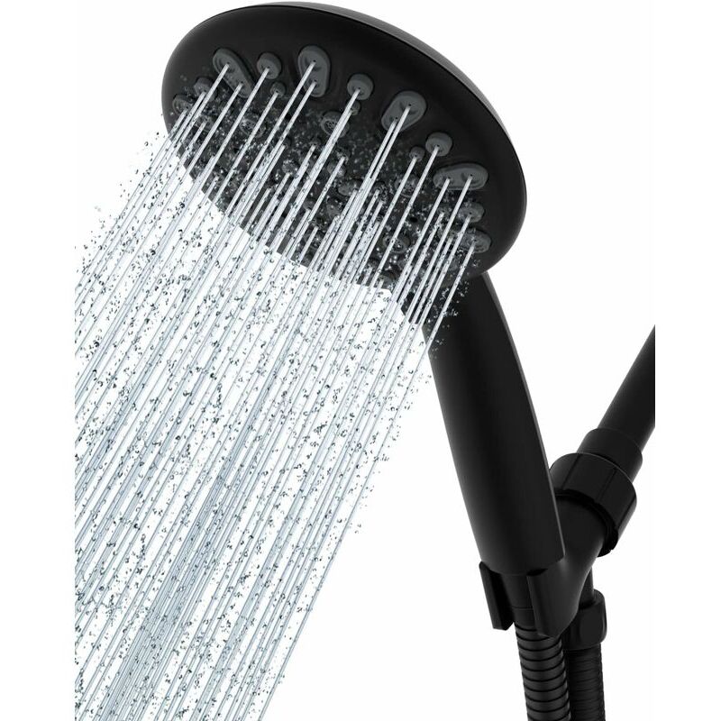 Pommeau de douche haute pression avec poignée, cadran noir mat, tuyau de douche en acier inoxydable de 150 cm, support réglable, 5,5 l/min, pour