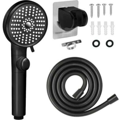 Pommeau de douche haute pression de rechange 5 modes, économie d'eau pour camping-car, caravane, support et flexible, noir