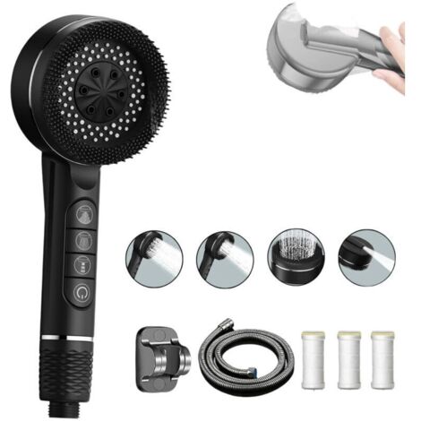 Pommeau de Douche Haute Pression Économe - 4 Modes - avec Tuyau Renforcé de 1,5m