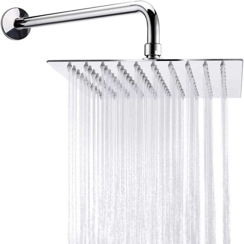 Treetalk - Pommeau de douche haute pression, grand pommeau de douche carré en acier inoxydable 304 avec tube de 30 cm, pommeau de douche fixe pour