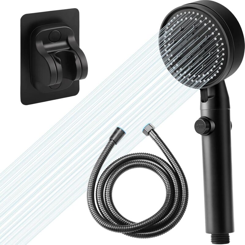 Pommeau de douche haute pression noir à économie d'eau, pomme de douche de salle de bain réglable à 6 modes, pomme de douche anticalcaire avec