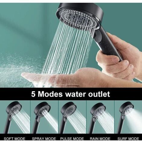 Pommeau de Douche Haute Pression, Pommeau de Douche économie d'Eau 5 Modes Réglable, Pommeau de Douche économique, Douchette Douche Salle de Bain (Black)