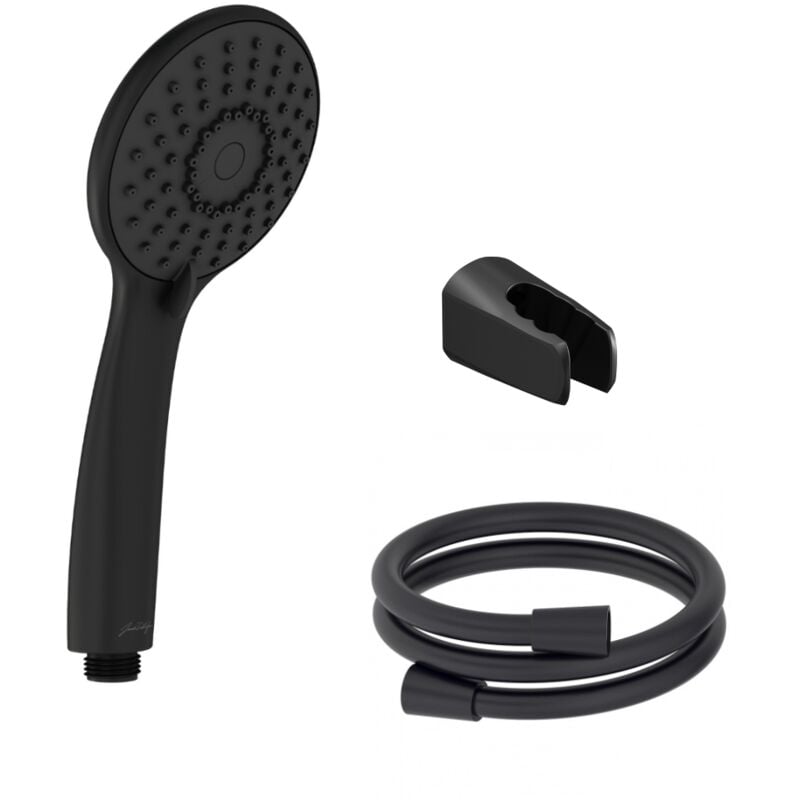 Jacob Delafon - Pommeau de douche Juliette noir mat + flexible et support de douche noir mat