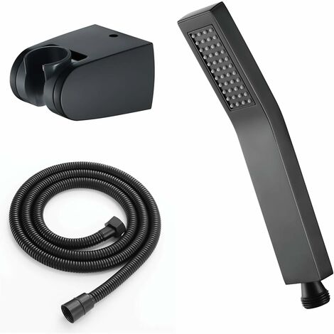 Pommeau de Douche Laiton Douchette à Main avec Flexible Pomme de Douche à Main Fonction Unique Anti Calcaire Tête de Douche avec Sortie d'eau en Silicone,Noir