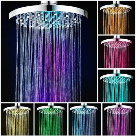 Pommeau de douche LED, 20 cm, multicolore, 7 couleurs, effet pluie, éclairage universel - AquaForge