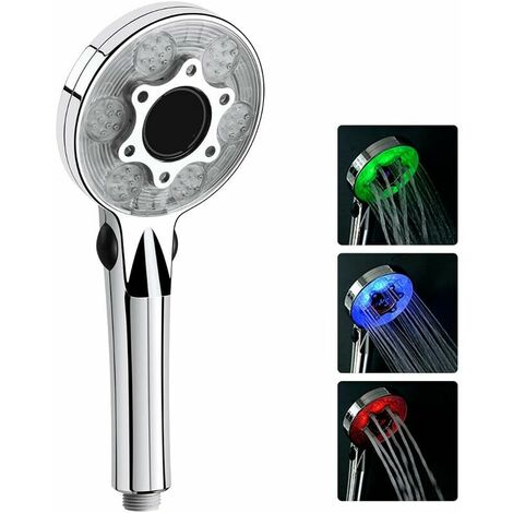 Pommeau de Douche LED, 3 Couleurs Douchette Douche avec Affichag de Température, Douchette Douche Salle de Bain, Pommeau Douche Economiseur D'eau, Tête de Douche pour Baignoire, Universel G1/2