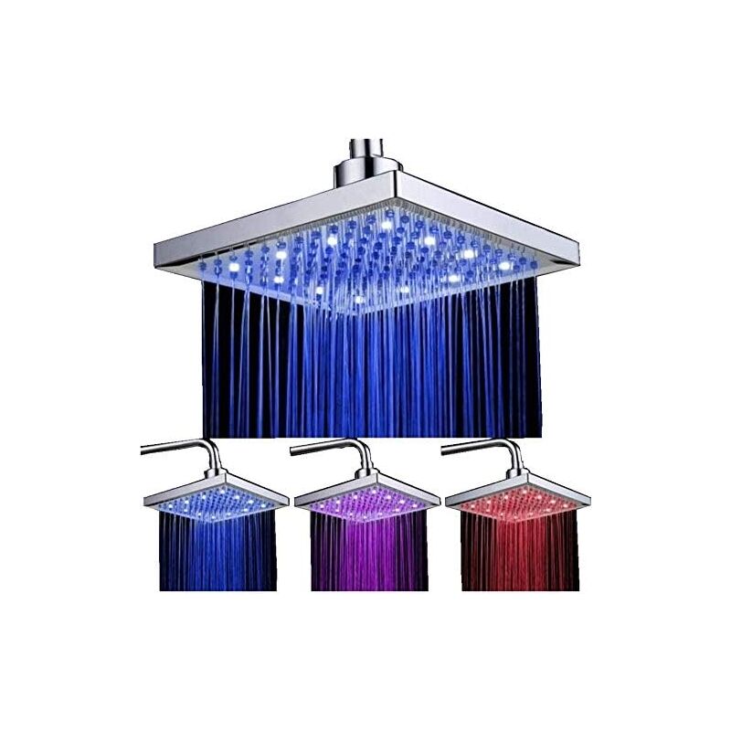 Shmshng - Pommeau de Douche Led, 8 pouces Carre Contrôle de la Température, 3 Changement de Couleur abs Chrome Terminé, 12pcs Led Pommeau de Douche