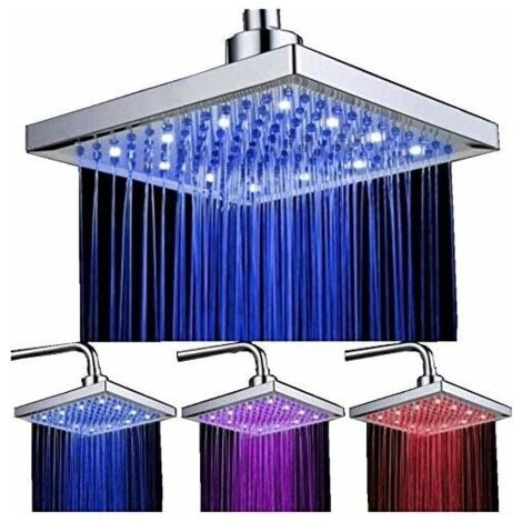 Pommeau de Douche Led, 8 pouces Carre Contrôle de la Température, 3 Changement de Couleur ABS Chrome Terminé, 12pcs Led Pommeau de Douche pour la Salle de bain - RWCuisines et salles de bain›Installat
