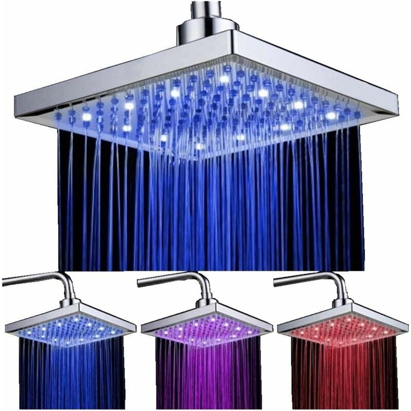 Beijiyi - Pommeau de Douche Led, 8 pouces Carre Contrôle de la Température, 3 Changement de Couleur abs Chrome Terminé, Led Pommeau de Douche pour la