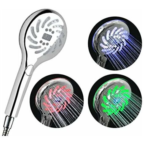 pommeau de douche LED Couleurs Changeantes Tête de Douche avec LCD Affichag de Température Digital Douchettes de salle de bain Chromé Douche à Main Grand 3 Modes Douche (G1/2 pouces, 12,6 cm)