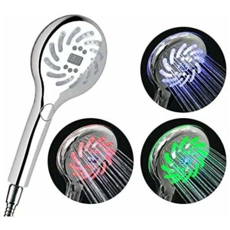 pommeau de douche LED Couleurs Changeantes Tête de Douche avec LCD Affichag de Température Digital Douchettes de salle de bain Chromé Douche à Main Grand 3 Modes Douche (G1/2 pouces, 12,6 cm)