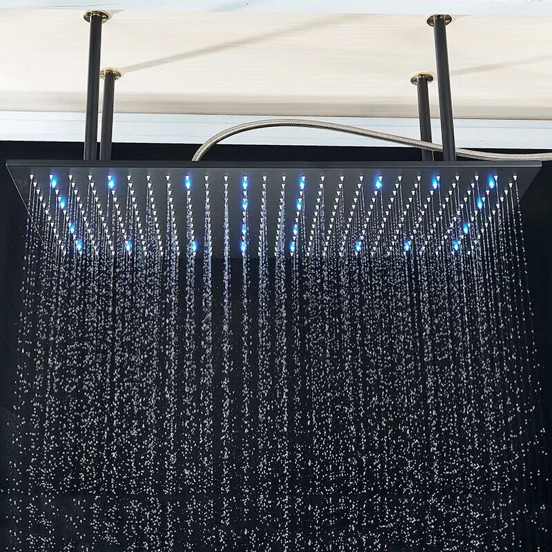 Zamery - Pommeau de douche à led de 80CM40CM Pommeau de douche à pluie carré Noir Mat Buse en Silicone Facile à nettoyer Robinet fixe pour douche