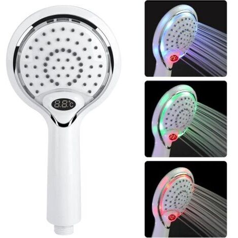 Pommeau de Douche LED Douchette, 3 Couleurs Contrôle de Température Tête De Douche Led, Pulvérisateur de Douche