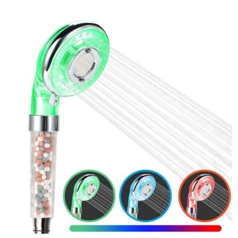 Pommeau de douche LED, douchette à main à ions négatifs haute pression, 3 couleurs