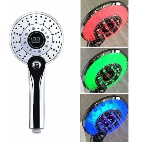 Pommeau de Douche LED, Douchette de Douche LED 3 Couleurs Contrôle de la température Douchette à Main avec Affichage de Température Digital Économie d'eau Douche 3 Modes