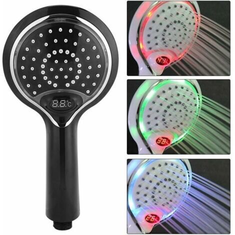 Pommeau de douche LED portable avec jet d'eau à 3 couleurs changeantes, capteur de température, affichage numérique, contrôle de la température, pulvérisateur de douche noir