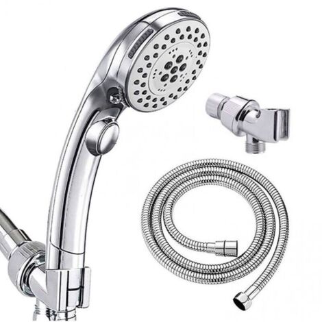 Pommeau de Douche Main Haute Pression - 6 Réglages - Interrupteur et Mode Jet Spa - Chromé avec Tuyau