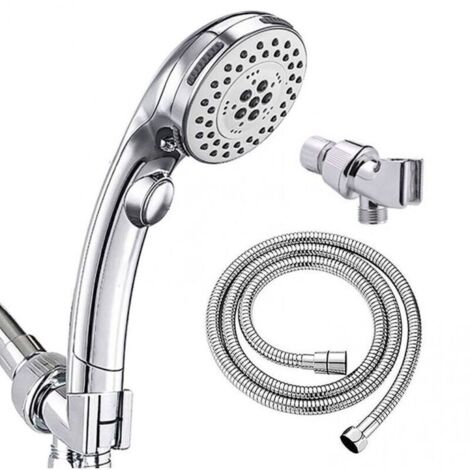 Pommeau de Douche Main Haute Pression - 6 Réglages - Interrupteur et Mode Jet Spa - Chromé avec Tuyau