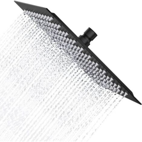 Pommeau de douche noir 20 cm Tête pluie carrée en acier inoxydable 304 Rotatif 360° Haute pression, anti-calcaire