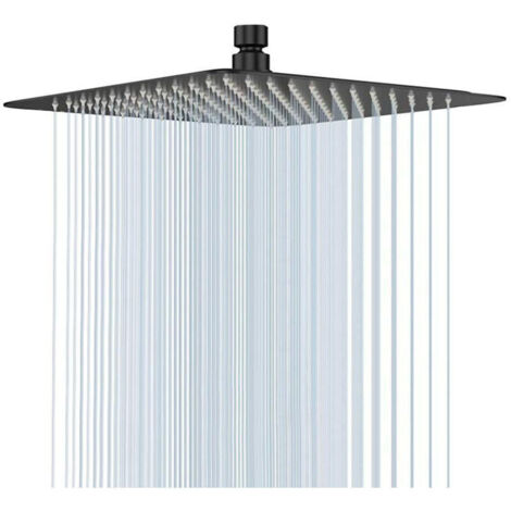 Pommeau de Douche Noir, Tête de Douche Pluie 20 cm Pomme de Douche Carré en Acier Inoxydable Pomme de Douche Anti Calcaire