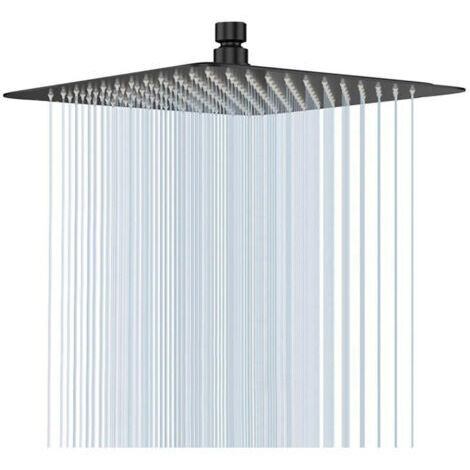 Pommeau de Douche Noir, Tête de Douche Pluie 20 cm Pomme de Douche Carré en Acier Inoxydable Pomme de Douche Anti Calcaire