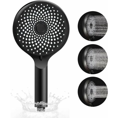 SOLEIL Pommeau De Douche Noire Douchette Douche Grande Avec 270 Sortie d'eau en Silicone Haute Pression Avec 3 Modes De Jet Remplacement Du Pommeau De Douche Economie Deau Pour Votre Salle De Bain