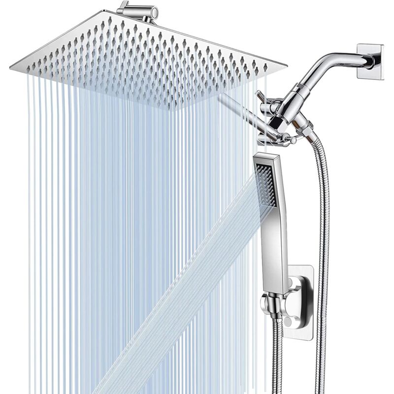 Pommeau de douche pluie/pluie de 12 po (environ 30,5 cm) avec douchette combinée, pomme de douche carrée haute pression avec bras d'extension de 13