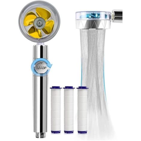 Pommeau de douche, pommeau de douche anti-calcaire Pommeau de douche économique Filtre haute pression Système de filtration à 3 niveaux, filtre en coton PP à 3 couches remplaçable (jaune)
