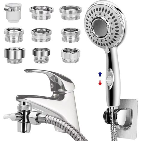 Pommeau de douche pour lavabo - Robinet de baignoire, douchette flexible avec 9 adaptateurs, flexible de 200 cm pour le lavage des cheveux, la douche pour animaux et le bain de bébé, rallonge marche/a