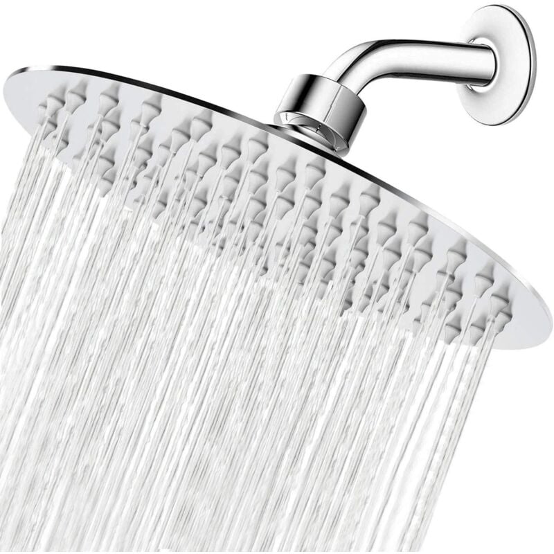 Lntyq Pommeau de douche rond de 8 pouces/20 cm, pommeau de douche à effet pluie, acier inoxydable 304, rotatif à 360 °, facile à installer et à