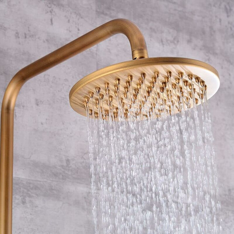 Beijiyi - Pommeau de douche rond rétro, pomme de douche à effet de pluie de 8 pouces pour douche de salle de bain, connecteur à bille G1/2