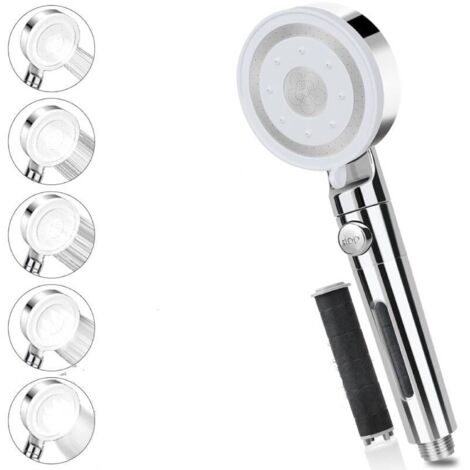 Pommeau de douche sans tuyau, pommeau de douche haute pression avec filtre, pommeau de douche avec 5 modes de pulvérisation, pommeau de douche avec flexible de douche en acier inoxydable (élimine le c