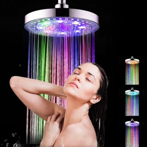 Pommeau de douche tricolore coloré/sensible à la température en ABS à changement de couleur de 8 pouces