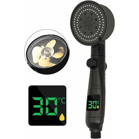 COLNK Pommeau de douche turbo haute pression avec affichage LCD de la température, pommeau de douche 2023 avec interrupteur d'arrêt, remplacement de la douche sous pression, pulvérisation intégrée pour nett