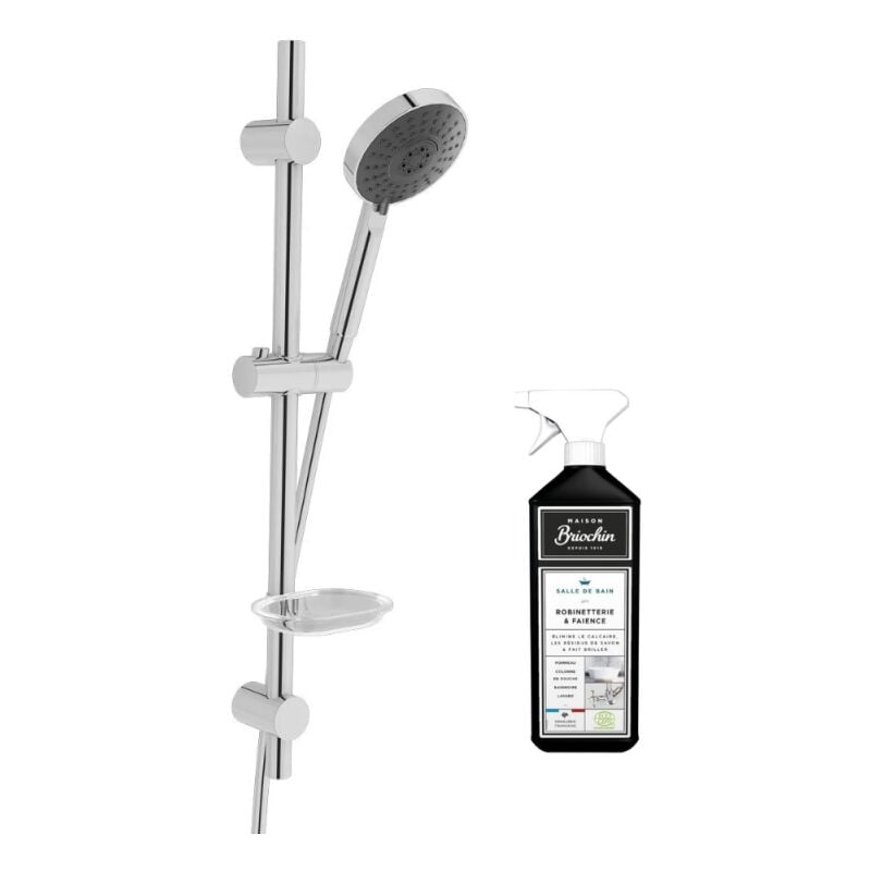 Vitra - Pommeau de douche Master Slot 3 jets avec barre, porte savon et flexible + nettoyant Briochin