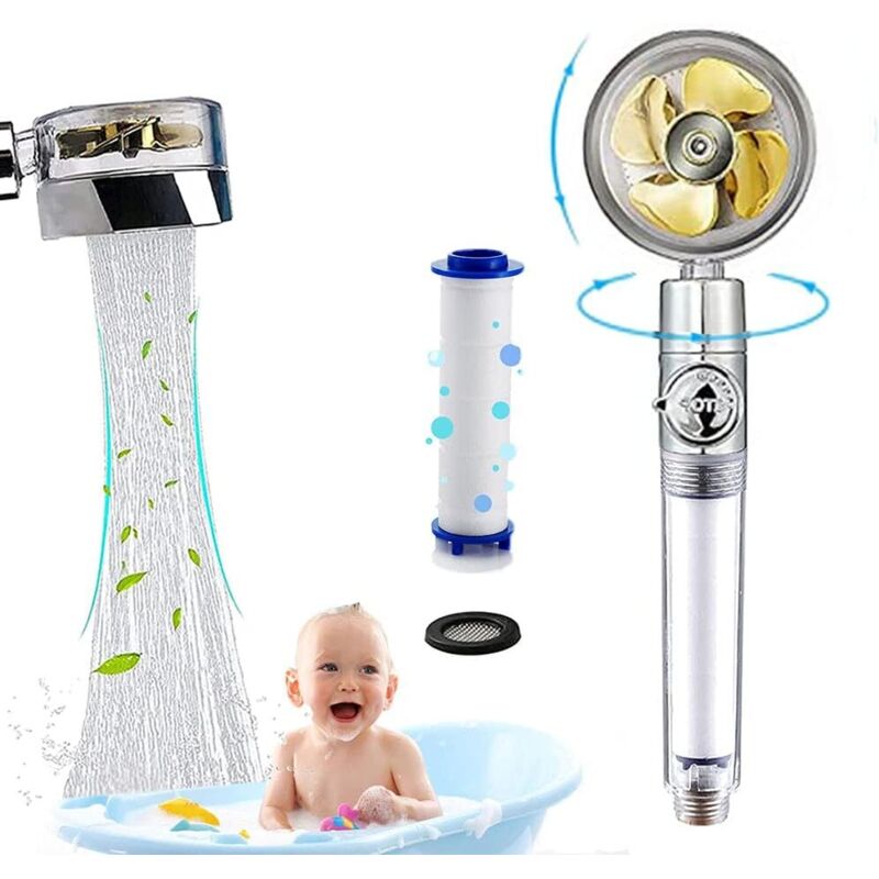 pommeau de douchette haute pression pommeau de douche helice à 360 ° pommeau de douche économie d'eau avec filtre et interrupteur (or)