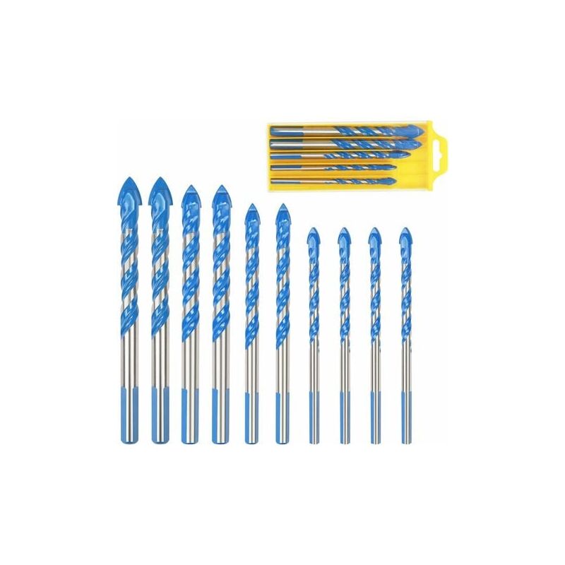 Forets Pour Carrelage Verre,10 Pcs Foret Multi-matériaux Triangle Porcelaine Forage Métalliques Pour Carrelage Verre Marbre Miroir Bois, 6mm/ 8mm/