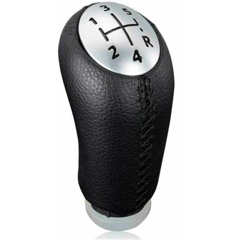 Pommeau de levier de vitesse manuel en cuir noir pour Renault Clio III, Megane 2 et Laguna, avec adaptateur inclus.-Crezuo
