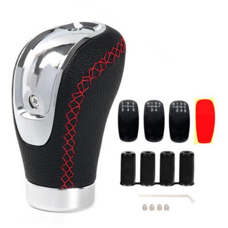 Pommeau de levier de vitesse universel en cuir avec 4 adaptateurs et 3 capuchons de rechange, pour voiture manuelle de 8 mm, 10 mm, 10 mm, 12 mm(Ligne rouge)