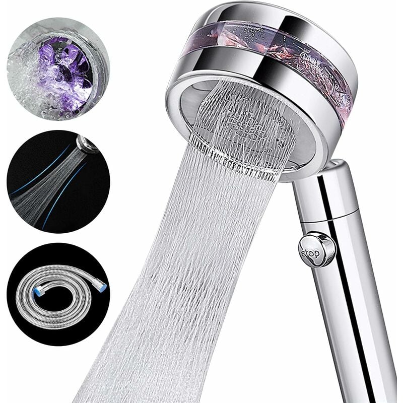 Guazhunifr - Pommeau de douche, douchette à main haute pression 2 types de jets avec interrupteur marche/arrêt et tuyau de 1,5 m, pommeau de douche à