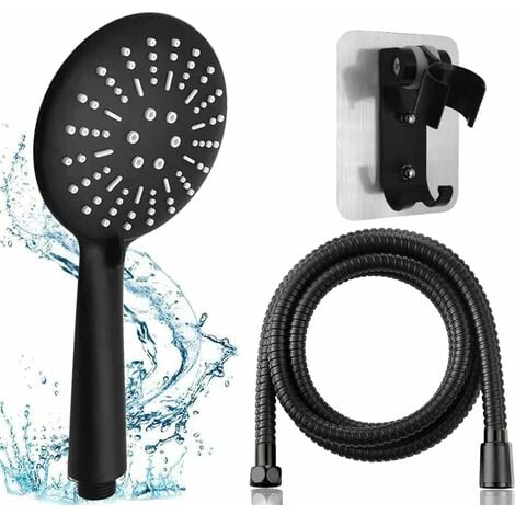 BEIJIYI Pommeau Douche Haute Pression Noire, Pommeau Douche Anti Calcaire Avec Tuyau 1.5M, Tête de Douche à Main Grande Avec 3 Modes de Jet, Haute Pression Douche Amovible avec Flexible et Support