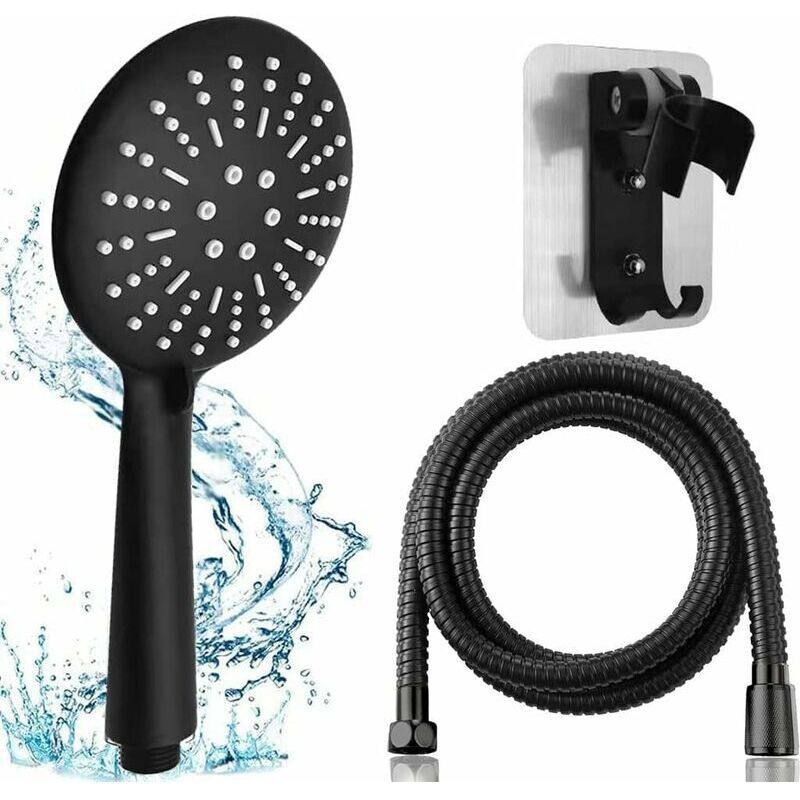 Pommeau Douche Haute Pression Noire, Pommeau Douche Anti Calcaire Avec Tuyau 1.5M, Tête de Douche à Main Grande Avec 3 Modes de Jet, Haute Pression