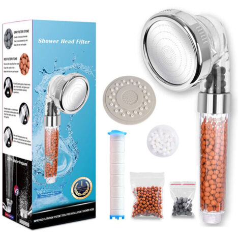 Pommeau Douche, Pommeau Douche Anti Calcaire Économiseur d'Eau Haute Pression Filtre à Trois Niveaux Système de Filtrage Ionique avec Filtre Coton PP Remplaçable